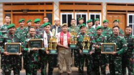 Foto: Anggota Kodim 0807/Tulungagung berfoto bersama usai meraih prestasi dalam Festival ke-8 Sholawat Khusus TNI–Polri se-Jawa Timur di Kota Malang, Minggu (18/1/2026)