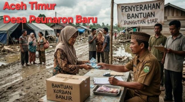  Foto : Dugaan praktik pungutan liar (pungli) mencuat di Desa Peunaron Baru, Kecamatan Peunaron, Kabupaten Aceh Timur. Oknum perangkat desa setempat diduga meminta sejumlah uang dari warga penerima bantuan Jaminan Hidup (Jadup) bagi korban banjir.
