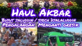 Foto : Dusun Pengalangan, Kecamatan Menganti, Kabupaten Gresik dipenuhi ribuan jamaah pada Jumat (8/5/2026) dalam pelaksanaan Haul Agung Buyut Djalaludin. 