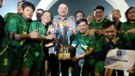 Foto : Tim sepakbola Persatuan Wartawan Indonesia (PWI) Kota Bogor sukses keluar sebagai juara pertama dalam ajang turnamen Mini Soccer Bupati Bogor Cup 2026. Kompetisi antar pewarta ini digelar di Ayo Arena, Sentul pada Jumat, 26 Juni 2026.