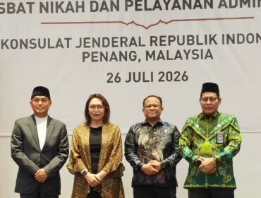 Foto : Upaya memperluas akses layanan hukum bagi warga negara Indonesia (WNI) di luar negeri kembali diwujudkan melalui pelaksanaan Sidang Isbat Nikah Terpadu di Konsulat Jenderal Republik Indonesia (KJRI) Penang, Malaysia.