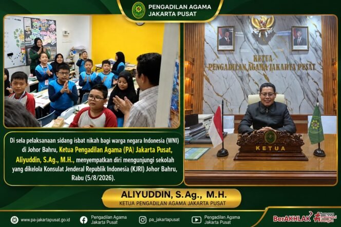 
					 Foto : Ketua Pengadilan Agama (PA) Jakarta Pusat, Aliyuddin, S.Ag., M.H., memanfaatkan kunjungannya ke Johor Bahru, Malaysia, tidak hanya untuk melaksanakan agenda sidang isbat nikah bagi warga negara Indonesia (WNI).