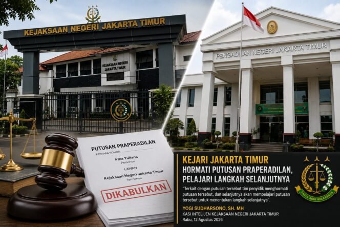 
					Foto : Kejaksaan Negeri (Kejari) Jakarta Timur akhirnya angkat bicara setelah hakim tunggal Pengadilan Negeri (PN) Jakarta Timur menyatakan penetapan Irma Yuliana sebagai tersangka tidak sah dalam perkara dugaan pengadaan mesin jahit.
