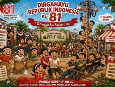 Foto:Suasana penuh semangat kemerdekaan terasa di Perumahan Beverly Hills,Desa Srimahi ,Kec.Tambun Utara ,Kab Bekasi dalam perayaan perdana Hari Ulang Tahun (HUT) ke-81 Republik Indonesia. 
