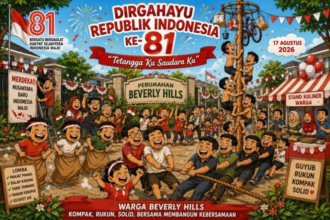 
					Foto:Suasana penuh semangat kemerdekaan terasa di Perumahan Beverly Hills,Desa Srimahi ,Kec.Tambun Utara ,Kab Bekasi dalam perayaan perdana Hari Ulang Tahun (HUT) ke-81 Republik Indonesia. 
