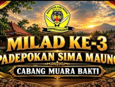 Foto: Ratusan Pendekar Silat Betawi dari berbagai jenjang usia, mulai dari usia dini hingga dewasa berkumpul dalam acara Milad ke-3 Padepokan Silat Simamaung, Cabang Desa Muara Bakti yang digelar di Halaman Kantor Desa Muara Bakti, Kecamatan Babelan, Kabupaten Bekasi, Sabtu (17/10/2026).
