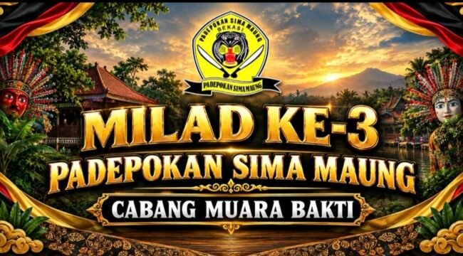 Foto: Ratusan Pendekar Silat Betawi dari berbagai jenjang usia, mulai dari usia dini hingga dewasa berkumpul dalam acara Milad ke-3 Padepokan Silat Simamaung, Cabang Desa Muara Bakti yang digelar di Halaman Kantor Desa Muara Bakti, Kecamatan Babelan, Kabupaten Bekasi, Sabtu (17/10/2026).